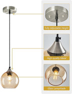 Light Brown Glass Pendant Lights Kitchen Island Globe Pendant Light Fixtures Modern Pendant Lighting for Bedroom Living Dining Room Light Fixture (5.9 in, 2 Pack)