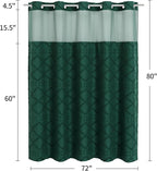 No Hooks Boho Dark Green Woven Fabric Shower Curtain 72 x 80 Modern Farmhouse, Tufted Chevron Striped Shabby Chic Textured, Minimalist Hookless Shower Curtains for Bathroom, Hotel Decor