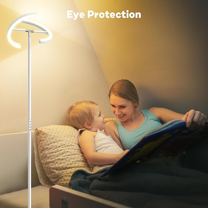 White RGBCW Floor Lamp, Bright Color Changing RGB Standing Lamp, Modern Stepless Dimmable LED Tall Lamp with Remote Control, 20W 3000-6000K Floor Lamps for Living Room, Bedroom, Office