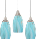 Mini Art Glass Pendant Lights Kitchen Island,Handcrafted Teal with Gold Glass Ceiling Pendant Lighting Brushed Nickel Adjustable Cord Hanging Lamp Cover for Coffe Bar,Dining Room 3pack