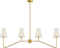 Electro bp;47" W 4-Light Linear Kitchen Island Lighting Fixture Classic Chandeliers Polished Gold with White Linen Shades for Dining Table,E12,160W