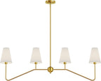 Electro bp;47" W 4-Light Linear Kitchen Island Lighting Fixture Classic Chandeliers Polished Gold with White Linen Shades for Dining Table,E12,160W