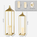 22'' 19'' Large Lanterns Decorative Outdoor Indoor, Set of 2 Gold Metal Candle Lantern Modern Farmhouse Floor Lanterns Decorative for Mantle, Patio, Porch, Garden, Home Decor