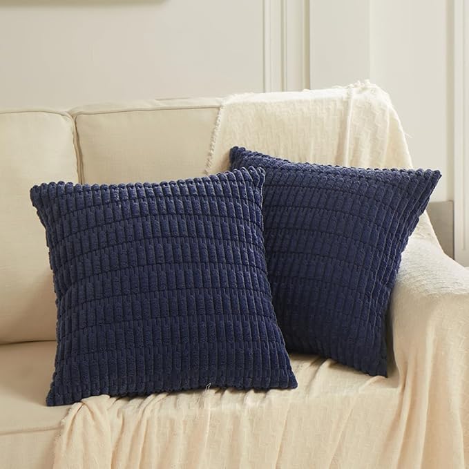 Fancy Homi Navy Blue Decorative Throw Pillow Covers 16x16 Inch for Living Room Couch Bed Sofa, Soft Corduroy Square Cushion Case 40x40 cm, Rustic Modern Farmhouse Boho Home Decor