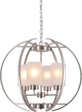 Globe Brushed Nickel Chandelier Dining Room Light Fixture Modern 24" Kitchen Chandeliers Over Table Hanging Industrial Pendant Lights for Island Foyer Restaurant