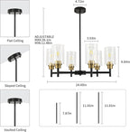 Farmhouse Chandeliers for Dining Room Black Chandelier 6 Light Dining Room Light Fixture with Clear Glass Shades Gold Pendant Lights for Kitchen Island Living Room Entryway Staircase