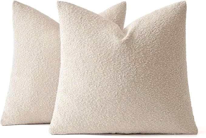 MIULEE 22x22 Inch Decorative Euro Sham Throw Pillows for Bed Set of 2 Textured Boucle Neutral Winter Throw Pillow Covers Oatmeal Accent Solid Euro Couch Pillowcases Sofa Livingroom Home Decor