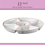 Plasticpro 6 Sectional Round Plastic Serving Tray/Platter (2, White & Rose Gold)