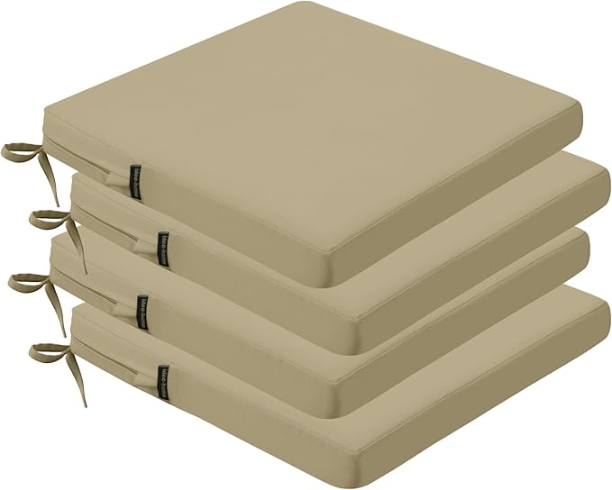 idee-home Outdoor Chair Cushions Set of 4, 19" x 19" Outdoor Seat Cushion Waterproof Patio Furniture with Ties, Dining Chair Pads