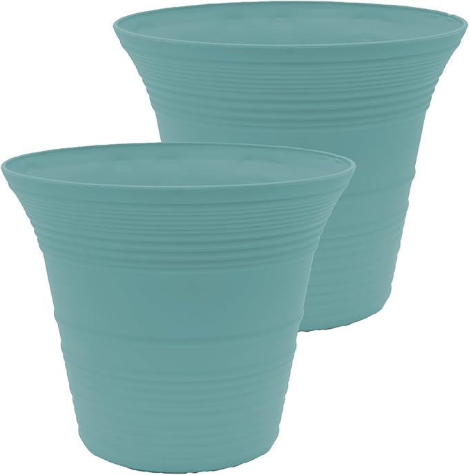 The HC Companies Sedona Round Self-Watering Pot - Lightweight Self Care Planter - Plastic Planter for Herbs & More - Durable Plant Pots for Indoor Plants & Outdoor Plants (12" Dusty Teal, Pack of 2)