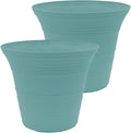The HC Companies Sedona Round Self-Watering Pot - Lightweight Self Care Planter - Plastic Planter for Herbs & More - Durable Plant Pots for Indoor Plants & Outdoor Plants (19" Dusty Teal, Pack of 2)