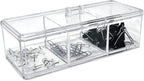 Isaac Jacobs 3-Compartment Clear Acrylic Rectangular Stackable Organizer with Lid, Multi-Sectional Drawer Tray, Storage Solution for Makeup, Craft Supplies, for Bathroom, Kitchen, Office (1, Clear)