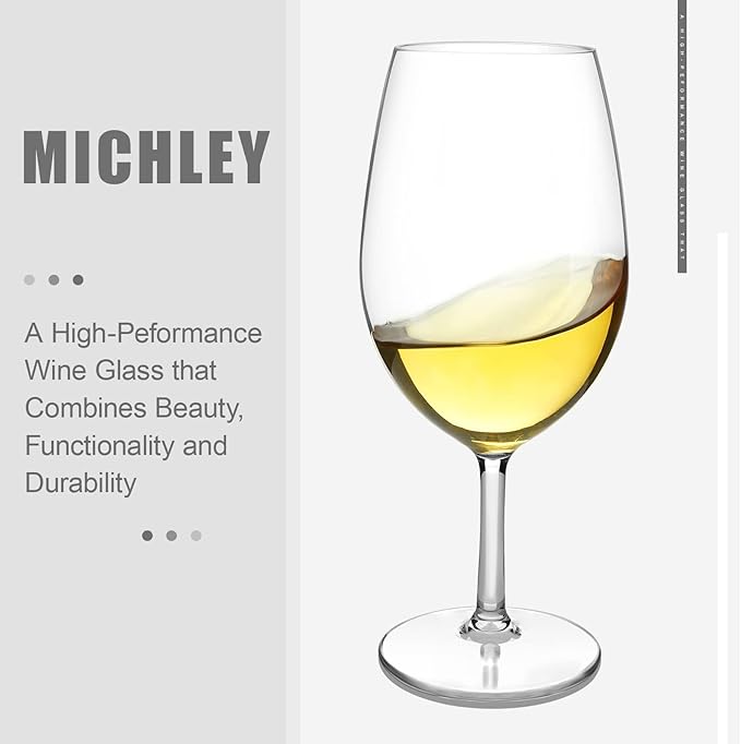 MICHLEY Floating Wine Glasses for Pool 21.5 OZ Unbreakable Tritan Plastic Red Wine Glasses with Stem Ideal for Beach Bar Camping Dishwasher Safe, Set of 2