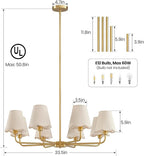 KAISITE Modern Gold Chandelier 8-Light Farmhouse Chandelier for Dining Room Industrial Dining Kitchen Light Fixture Over Table Ceiling Chandelier for Bedroom Living Room Foyer Entryway