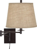 Franklin Iron Works Brinly Farmhouse Rustic Swing Arm Wall Lamp Matte Brown Metal Plug-in 12" Fixture Burlap Hardback Drum Shade for Bedroom Bedside Living Room Hallway Dining House Reading