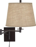 Franklin Iron Works Brinly Farmhouse Rustic Swing Arm Wall Lamp Matte Brown Metal Plug-in 12" Fixture Burlap Hardback Drum Shade for Bedroom Bedside Living Room Hallway Dining House Reading