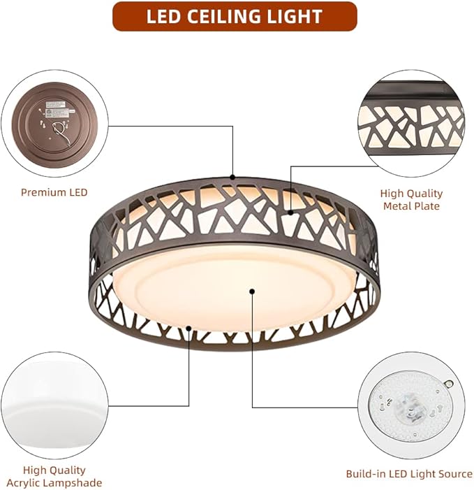 LED Flush Mount Ceiling Light 2 Pack, 14 Inch 20W Dimmable Round Deco Lighting Fixture Oil Rubbed Bronze Finished,1400 Lumens 3000K Warm White, ETL Listed Metal Body White Acrylic Lampshade