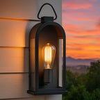 Vintage Outdoor Wall Light Fixture (1 Pcs) - Matte Black Porch Lantern/Exterior Wall Sconce, Glass Shade, Sturdy Metal Frame, Waterproof & Anti-Rust, Fit for Entryway/Garage/Patio/Doorway, E26 Socket