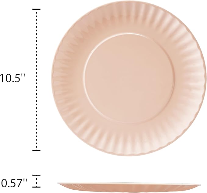 TP 6-Piece Melamine Plates Set, 10.5-Inch Reusable Dinner Plates for Picnic, Party, BBQ & Camping, Dishwasher Safe Lightweight Tableware, Light Pink