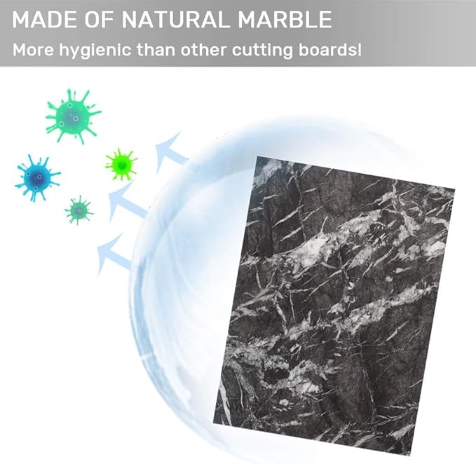 Natural Marble Cutting Board, Marble Pastry Board for Kitchen with Non-Slip Feet, Black with White Vein 16x12x0.7 Inch
