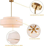 Modern 23.6" Large Drum Chandelier 6-Lights Vintage Modern Chandelier Light Fixture with Linen Shade Retro Farmhouse Drum Chandeliers for Dining Room, Kitchen Island, Living Room, Bedroom