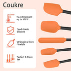 Coukre Silicone Spatula Set of 5,High Temperature Resistant, Food Grade Silicone, Dishwasher Safe, for Baking, Cooking (Orange)