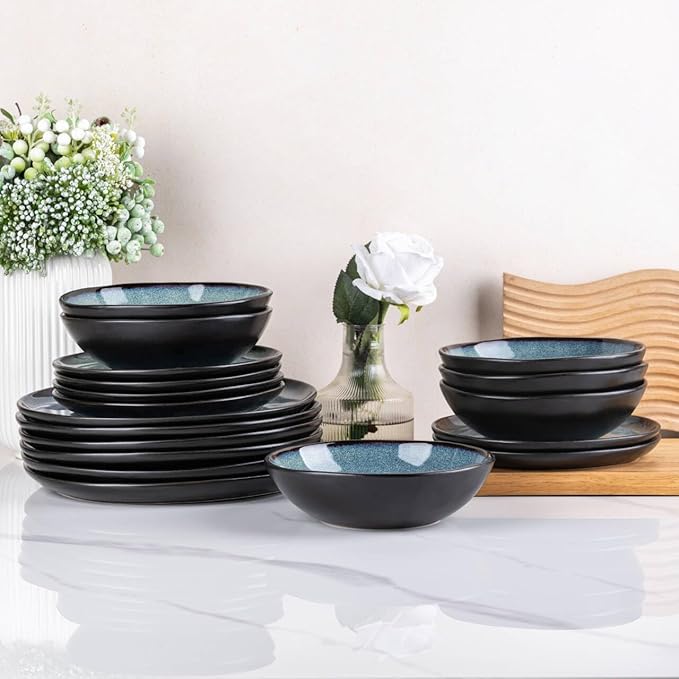 AmorArc Ceramic Dinnerware Sets,Handmade Reactive Glaze Stoneware Plates and Bowls Set,Highly Chip and Crack Resistant | Dishwasher & Microwave Safe Dishes Set,Service for 4 (12pc)