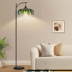 Gold Floor Lamp for Living Room,Bedroom,Standing Lamp with Remote Dimmable Brass Tall Lamp Vintage Retro Mid Century Modern Floor Lamps Arc Green Glass Flower Lamp Floor Light Boho Bohemian