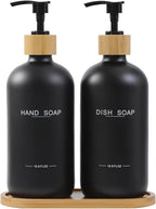 Black Soap Dispenser, Hand Soap, and Dish Soap Dispenser Set Suitable for Kitchen Counter Decor. (Black)