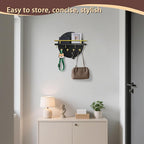 Key Holder Wall Mount with Shelf and Hooks, 11.8 Inch Entryway Gold Key Rack Hanger, Rustic Key Holder for Wall Decor