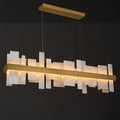 Alabaster Rectangle Chandelier, 48" Natural Spanish Marble Stone Texture Dimmable Alabaster Chandelier for Kitchen Island, Modern Luxury Lighting High Ceiling Light for Dining Room over Table