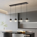 4-Light Kitchen Island Lighting, Black Linear Chandelier Modern Dining Room Light Fixture with Clear Glass, Adjustable Hanging Lighting for Kitchen Dining Room, OS-JJ1513-4CBK