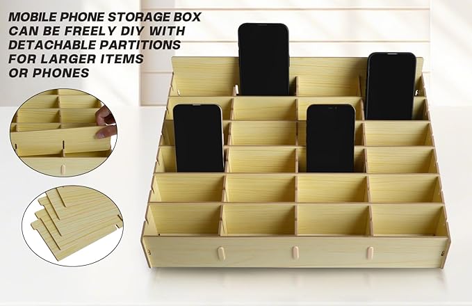 HengTianMei Wooden Desktop Storage Box Mobile Phone Management Storage Box Creative Desktop Office Meeting Finishing Grid Multi Cell Phone Rack Display (New 48)