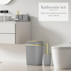 9PCS Bathroom Accessory Set, Grey Bathroom Set with Large-Capacity 4 Gallon Trash Can, Bathroom Accessories Set Complete, Toothbrush Holder, Soap Dispenser, Toilet Brush, Bathroom Decor