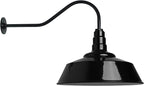 Steel Lighting Co. Redondo Barn Light | Outdoor Wall Mounted | 20 inch Dome | 23 inch Gooseneck | Large Farmhouse Warehouse Light Made in America | Black Exterior/White Interior