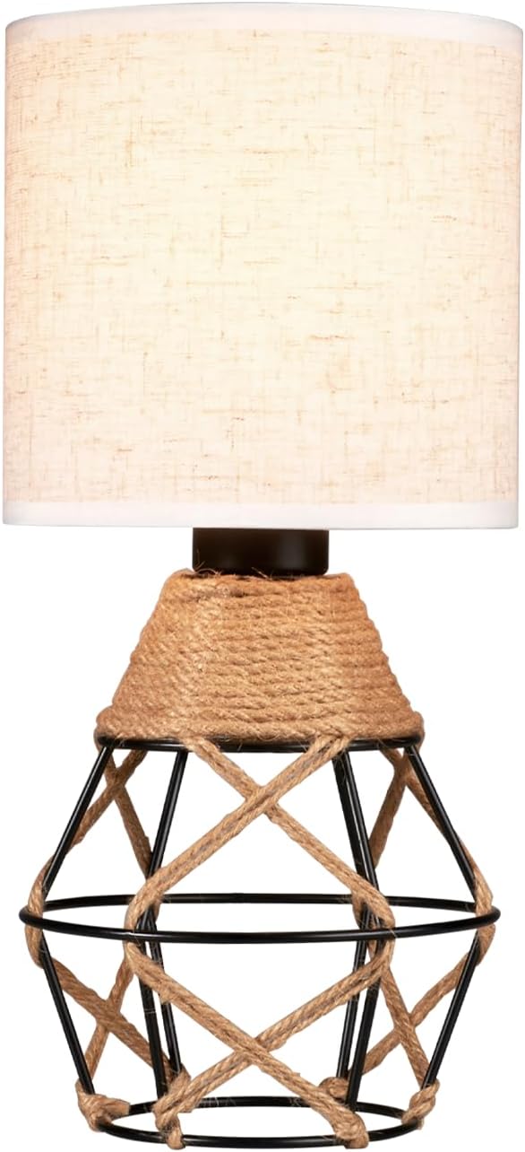 Hamilyeah Boho Table Lamps, Woven Table Lamp for Nightstand with On/Off Switch, Farmhouse Beside Lamp for Bedroom, Industrial Table Lamp for Living Room