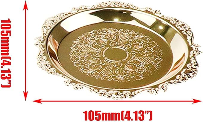 Quluxe Vintage Round Metal Food Serving Tray, 2 Pcs Reusable Decorative Appetizer Platter for Kitchen, Party, Centerpiece Display- Gold (4 Inch+10 Inch)