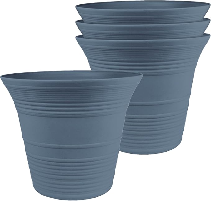The HC Companies Sedona Round Self-Watering Pot - Lightweight Self Care Planter - Plastic Planter for Herbs & More - Durable Plant Pots for Indoor Plants & Outdoor Plants (7" Slate Blue, Pack of 4)