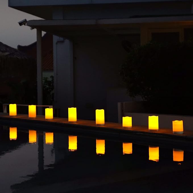 Homemory Solar Candles Outdoor Waterproof, 3"x6" Rechargeable Solar Powered Lights, Flameless Flickering Dusk to Dawn Sensor Outdoor Pillar Candles for Halloween, Lanterns, Garden, Patio, Porch