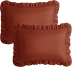KKJIAF Ruffle Pillow Cases King Size Set of 2, Ruffled Pillow Covers with Envelope Closure, Wrinkle Resistant Ruffled Pillow Shams 20" x 36", Dusty Orange