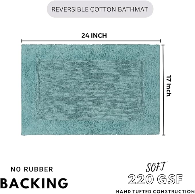 Savi Home Bath Mat Rug 17x24 Aqua Blue, 100% Pure Cotton, Super Soft Bath Rug, Plush & Absorbent, Hand Tufted Heavy Weight Construction, Full Reversible Step Out Rugs