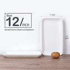 DELLING Large Serving Platter Set 12in White Rectangular Serving Plates/Salad Dish - Big Serving Trays for Parties Meat, Sushi, Dinner Plate Oven Safe Dinnerware Set of 3
