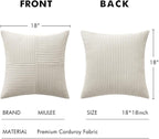 MIULEE Beige Corduroy Pillow Covers Pack of 2 Boho Decorative Spliced Throw Pillow Covers Soft Solid Couch Pillowcases Cross Patchwork Textured Cushion Covers for Living Room Bed Sofa 18x18 inch