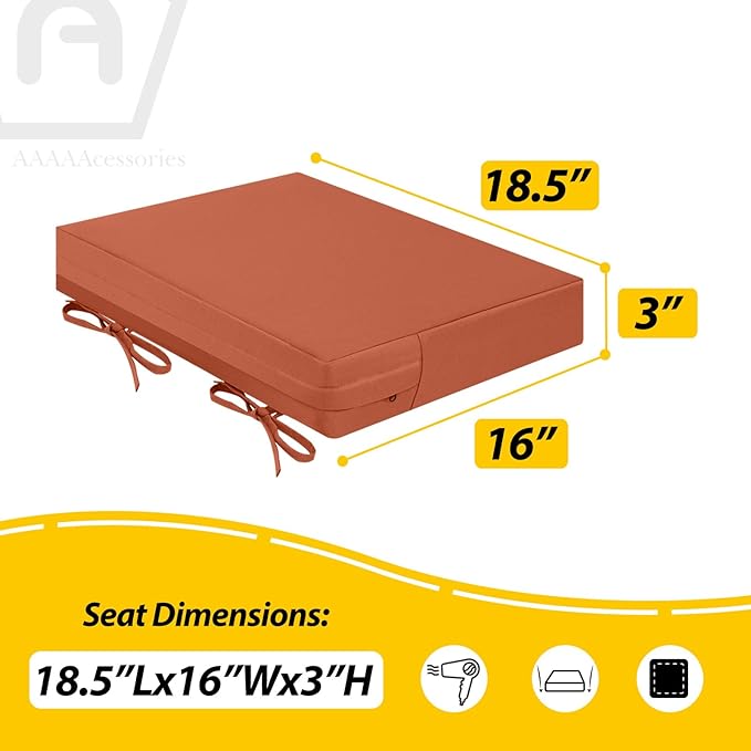 AAAAAcessories Outdoor Seat Cushions for Chairs, Waterproof, Fade-Resistant Patio Furniture Replacement Cushions, 18.5" x 16" x 3", Set of 4, Rust