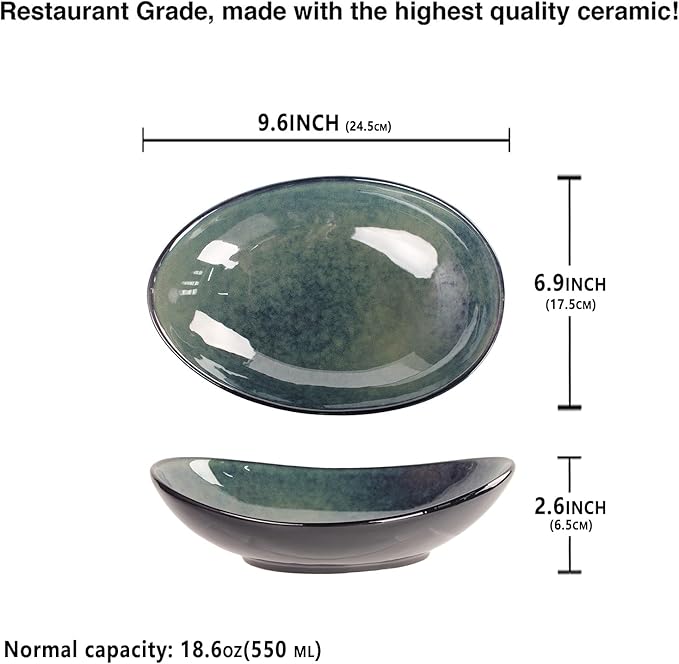 Ceramic Serving Platters Set of 4, 9.6 Inch Curved Oval Deep Salad Plates for Entertaining, Modern Kitchen Dishes, Trays for Dinner, Fruit, Salad, Pasta, burgers - Dishwasher Microwave Safe