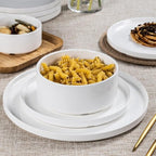 Porcelain Dinnerware Sets for 6, 24pcs High-sided Plates and Bowls Set, White Chip and Scratch Resistant Dinner Set - Dishwasher & Microwave Safe Dinging Dishes Set, QOMO-1996