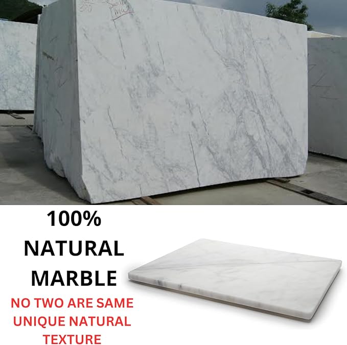 KC KULLICRAFT 8×12 Inches White Marble Cheese & Charcuterie Serving Board – Natural Marble Cutting Board & Pastry Slab with Non‑Slip Feet – Premium Stone Kitchen Tray Gift.