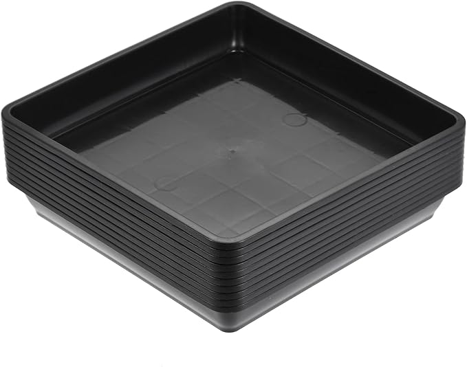 MECCANIXITY Plant Pot Saucer 6 Inch Plastic Square Flower Drip Tray for Indoor Outdoor, Black Pack of 10
