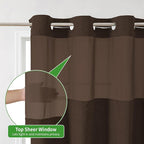 Long No Hooks Needed Linen Textured Shower Curtain with Snap-in Fabric Liner Set,Hotel Luxury Decor Shower Curtains for Bathroom,Waterproof & Washable,71Wx80H,Brown