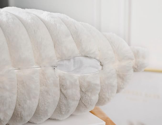 PANOD Faux Fur Decorative Lumbar Throw Pillow Covers 16 x 24,Plush Long Boho Lumbar Pillow Covers Pillow Case Cushion Case for Bed Sofa Farmhouse Livingroom,White
